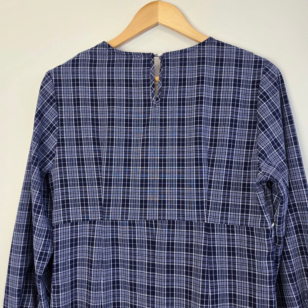 Simple Retro Whitney Round Neck Tie Bow Collision Blue Check Dress Sz Medium - Picture 5 of 11